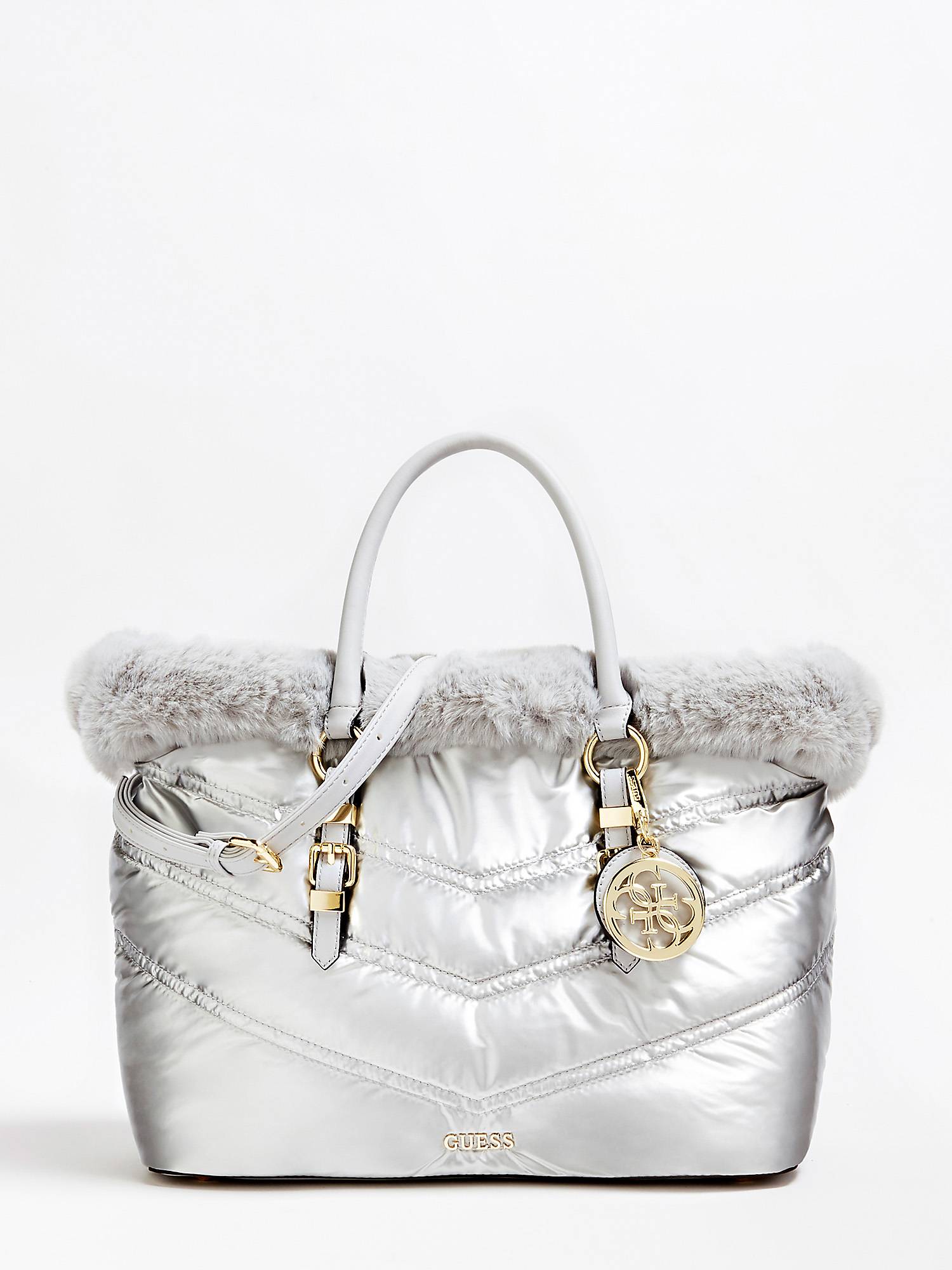 Borsa A Tracolla Donna In Pelliccia Sintetica: Morbida E Piccola Con Coulisse - Per Inverno, Bianco