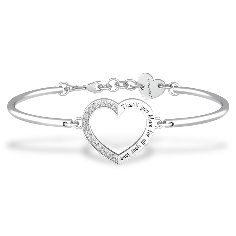 Bracciale Regalo Per Mamma 'Ti Amo' Con Ciondoli Fiore Rosa E Cuore – Acciaio Inox, Ipoallergenico, Gioiello Donna Per Festa Della Mamma O Compleanno