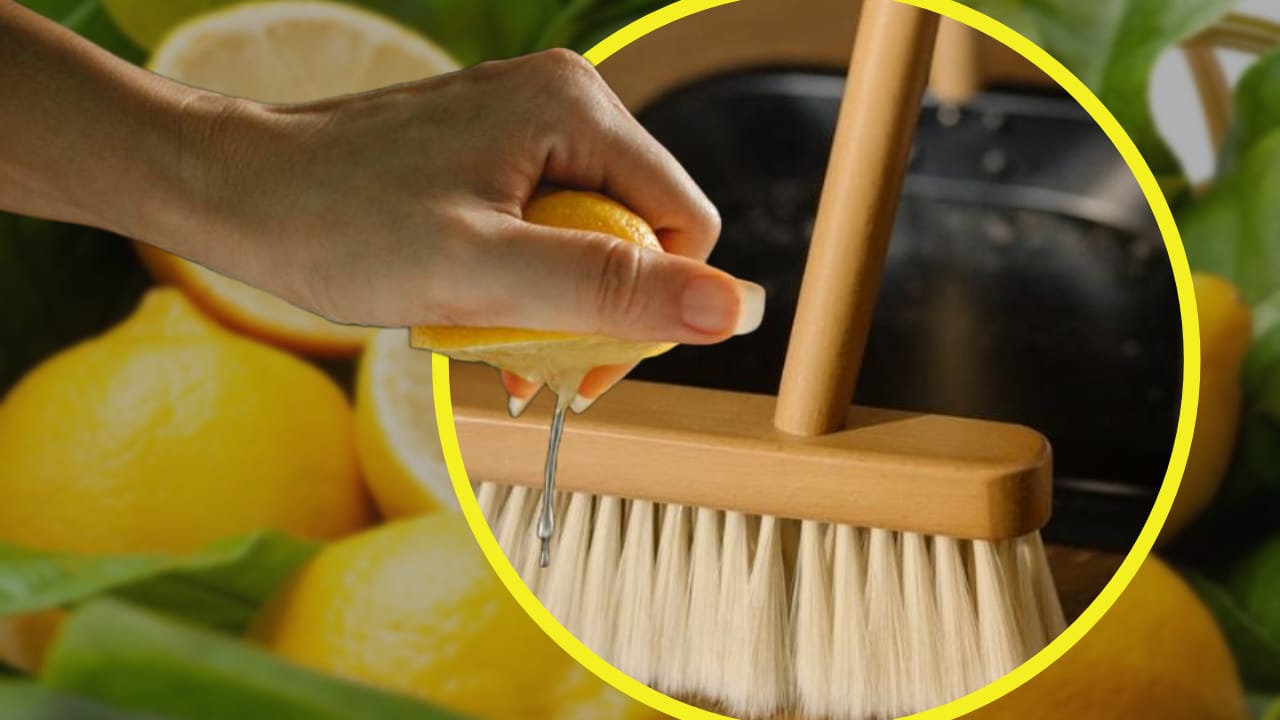 Squeeze lemon onto the broom.
